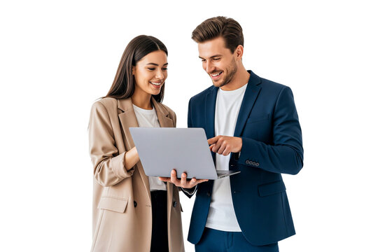 business people holding a laptop isolated on white - Powered by Adobe