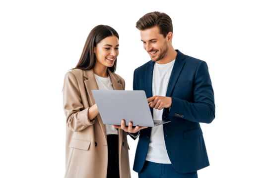 business people holding a laptop isolated on white - Powered by Adobe