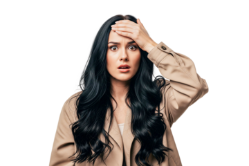 young girl surprised put hand on forehead isolated on white
