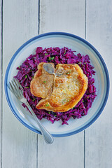 pan roasted pork chop with red cabbage