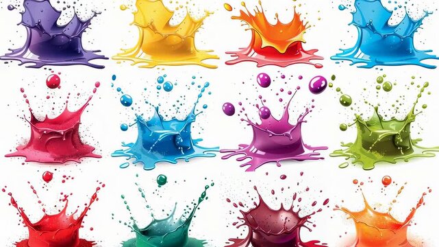 Colorful paint splashes create dynamic and vibrant abstract art with energetic motion potential.