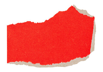 Torn piece of red cardboard, isolated fragment of carton with copy space, scrapbooking element