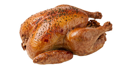 Golden roast turkey with herbs on isolated background for festive celebrations