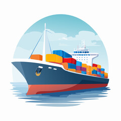 Fototapeta premium Colorful Cargo Ship Sailing on Calm Waters