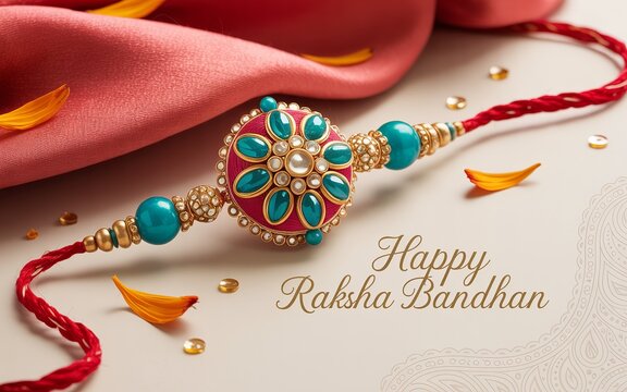 Indian festival Raksha Bandhan with beautiful Rakhi bracelet. - Powered by Adobe