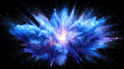 Blue powder explosion on black