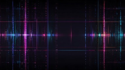 Abstract digital sound waveform with neon light grids