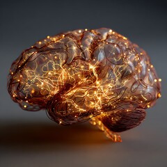 Glowing Brain Model on Lab Table Illustrating Neural Activity