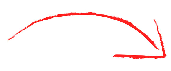 Bold red brush stroke arrow pointing downwards, signifying direction, progress, or a call to action with artistic flair