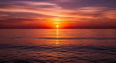 Obraz premium Stunning sunset over the ocean waves with vibrant red and orange skies reflecting in the water