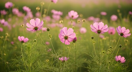 Pink Cosmos Flower in Field