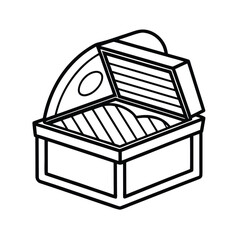 Black outline illustration of a french crepe being made in a box