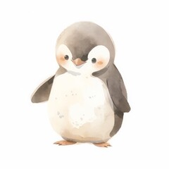 Polar animal on white isolated background, watercolor style, illustrations for children, north pole, winter