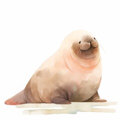 Polar animal on white isolated background, watercolor style, illustrations for children, north pole, winter
