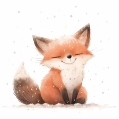 Polar animal on white isolated background, watercolor style, illustrations for children, north pole, winter