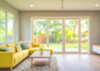 Obraz premium Bright blurred interior view through large windows