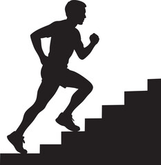 Vector Male Figure Ascending Steps in Bold Silhouette Style on Clean White Background