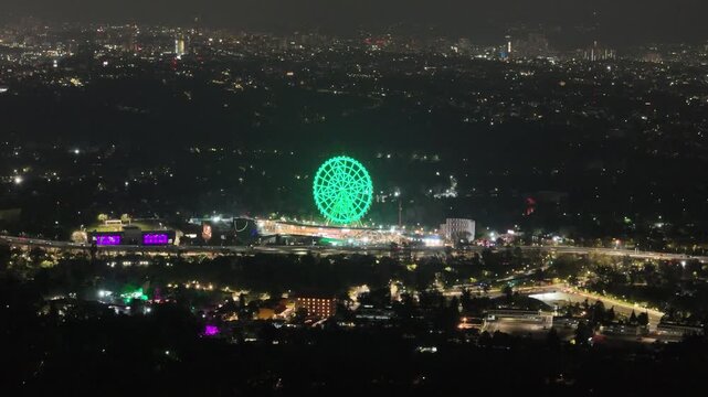 aerial shot of green ilumination in mexico city