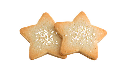 Sparkling starshaped cookies with sugar topping on isolated background
