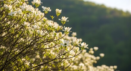 White Dogwood Flower Bloom in Springtime Sunlight