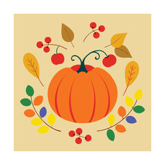 Pumpkin with Berries and Autumn Branch Elements
