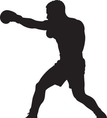 Vector Silhouette of Male Boxer in Mid-Punch with Dynamic Stance and Muscular Form on White Background