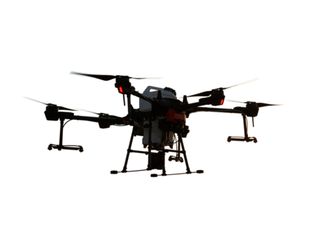 Agricultural technology smart farm concept. Farmer technicians remotely fly agricultural drones to fly to spray fertilizer in fields.