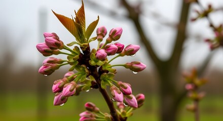 Pink Flower Bud with Water Droplet