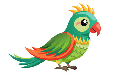 Vector illustration of a vibrant cartoon parakeet, also known as a budgie, featuring bright blue and yellow plumage with green feather detailing.