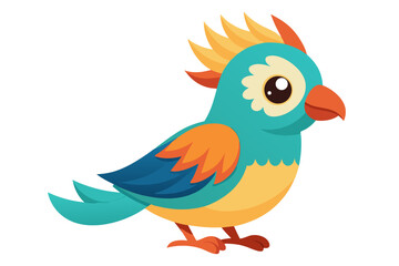 Vector illustration of a vibrant cartoon parakeet, also known as a budgie, featuring bright blue and yellow plumage with green feather detailing.