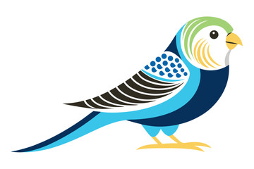 Vector illustration of a vibrant cartoon parakeet, also known as a budgie, featuring bright blue and yellow plumage with green feather detailing.