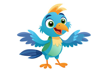 Vector illustration of a vibrant cartoon parakeet, also known as a budgie, featuring bright blue and yellow plumage with green feather detailing.