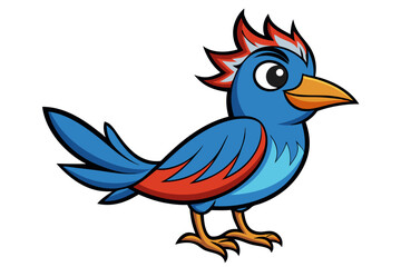Vector illustration of a vibrant cartoon parakeet, also known as a budgie, featuring bright blue and yellow plumage with green feather detailing.