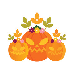 Pumpkin Set with Decorative Floral Crowns Clipart