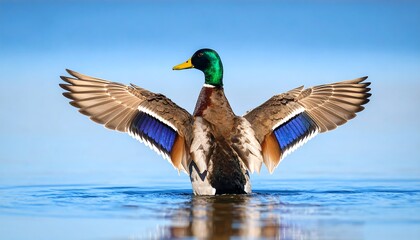 Obraz premium Mallard duck with outstretched wings on water