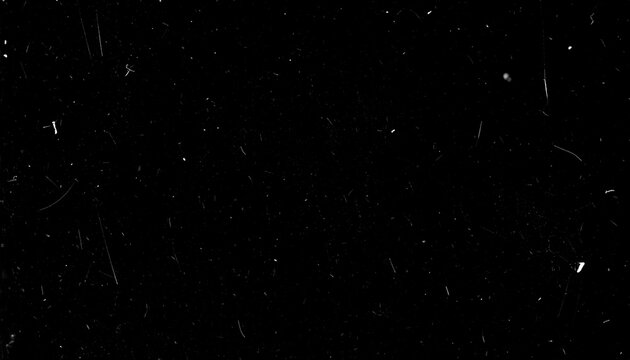 Overlay texture emulating old 8mm film with floating dust particles, hairline scratches, and occasional flicker. Black background with transparent film effects suitable for vintage and retro-style