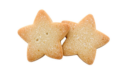 Delicious starshaped cookies with sugar topping on isolated background