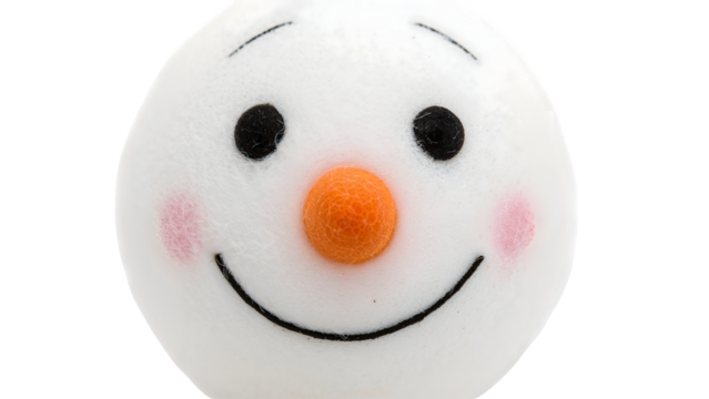 Adorable snowman face with orange nose and blush cheeks on a isolated background