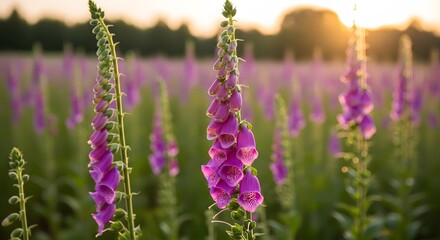 Foxglove Flower Field at Sunset