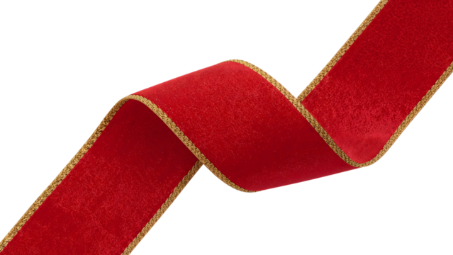 Elegant red ribbon with gold edging on isolated background