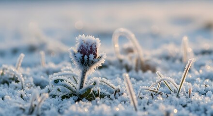 Frozen Flower Bud on a Frosty Winter Morning