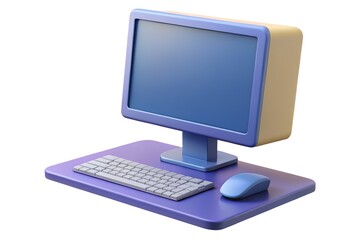 Fototapeta premium Stylized 3d computer monitor keyboard and mouse set