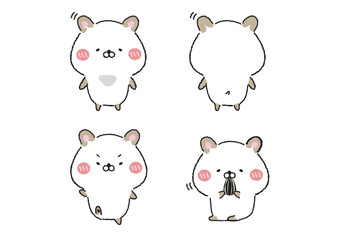 ゆる可愛いスノーホワイトハムスターのイラストセット