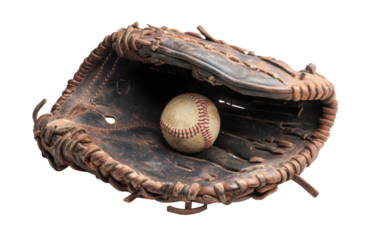 Baseball glove with a ball on white background,png
