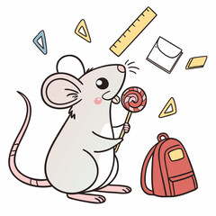 Playful Gentle Rat design, styled with holding a lollipop and Chalkboard Fun shades in a Back to school setting