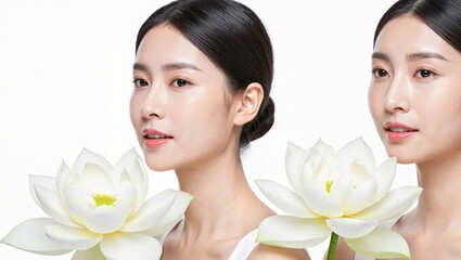Beauty Advertisement: Two beautiful girls with lovely lotus flowers