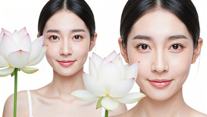 Beauty Advertisement: Two beautiful girls with lovely lotus flowers