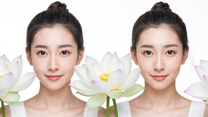 Beauty Advertisement: Two beautiful girls with lovely lotus flowers
