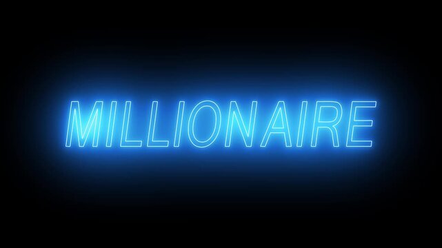 Flickering neon glowing millionaire text animated on black background. neon millionaire text animation