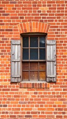 A rustic window set within a brick wall